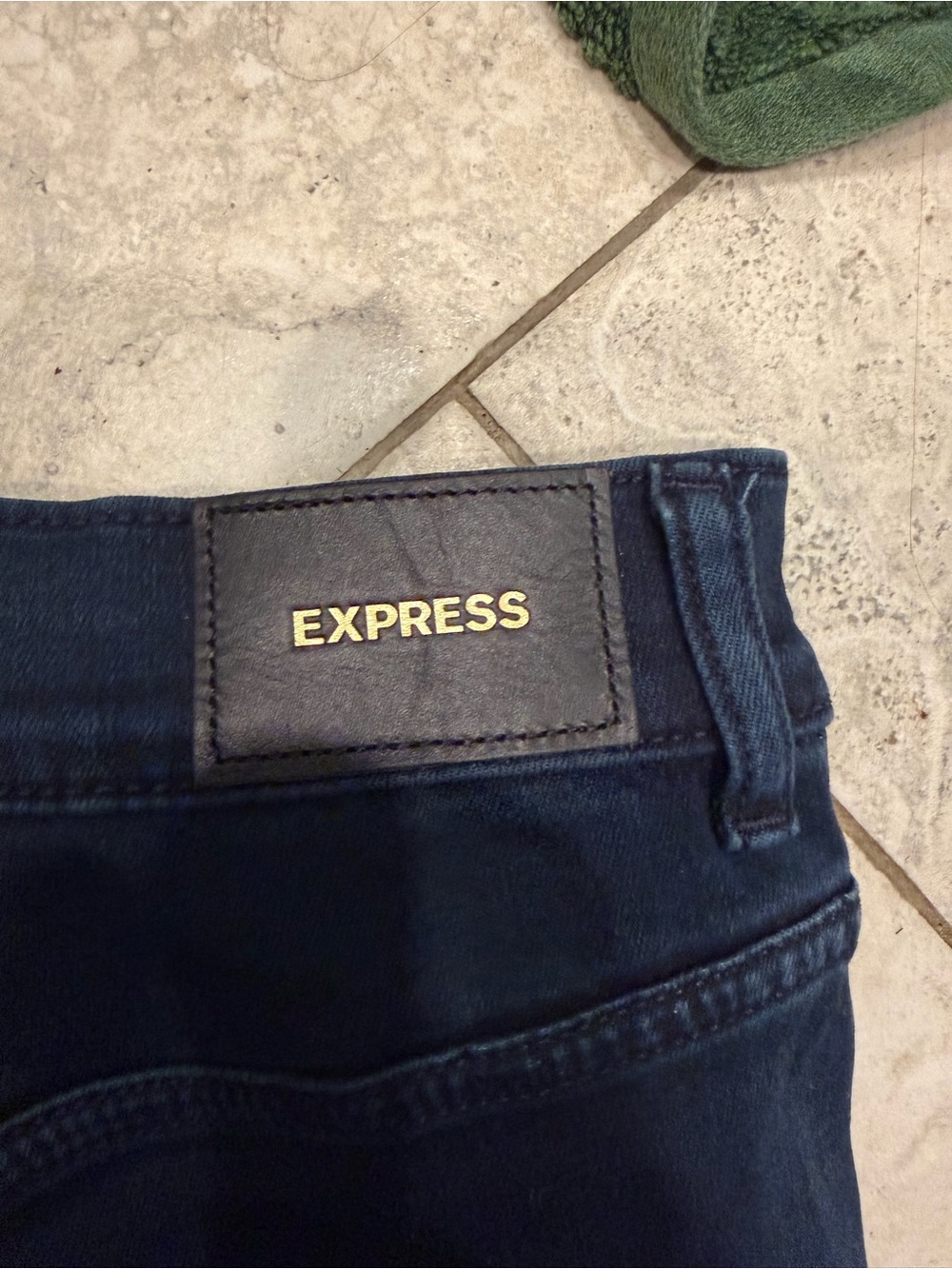 Express Navy Denim Jeans with Gold Logo Patch
